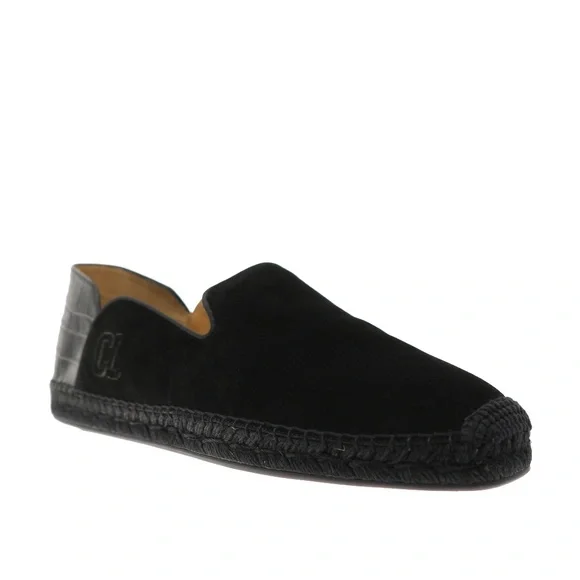Christian Louboutin Varsi Espadrilles Black Suede Leather Size 12 US New